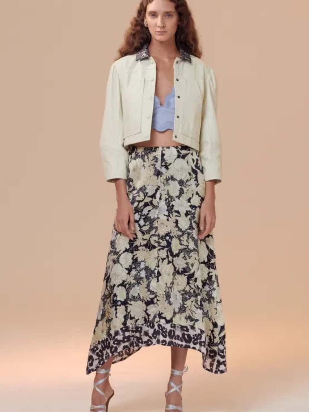 Rebecca Taylor Silk Midi Skirt Gold Leaf Floral Leopard Print Border Size 12 NWT